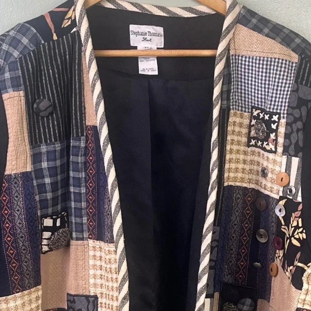 Stephanie‎ Thomas Sport Art To Wear Patchwork Button Embellished Blazer Size 3X